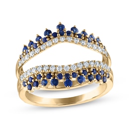 Diamond & Blue Sapphire Tiara Enhancer Ring 1/3 ct tw 14K Yellow Gold