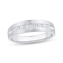 Now + Forever Men's Baguette & Round-Cut Diamond Wedding Band 1/4 ct tw 10K White Gold 5.8mm