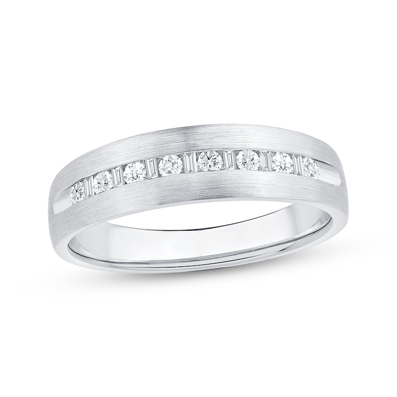 Main Image 1 of Men's Baguette & Round-Cut Diamond Wedding Band 1/4 ct tw 10K White Gold 5.8mm