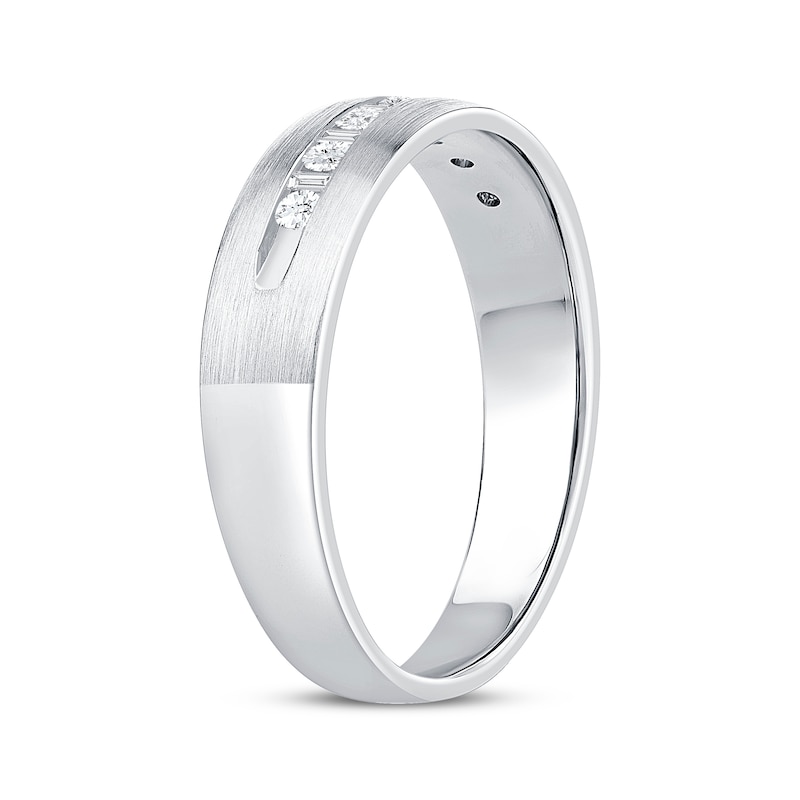 Main Image 2 of Men's Baguette & Round-Cut Diamond Wedding Band 1/4 ct tw 10K White Gold 5.8mm