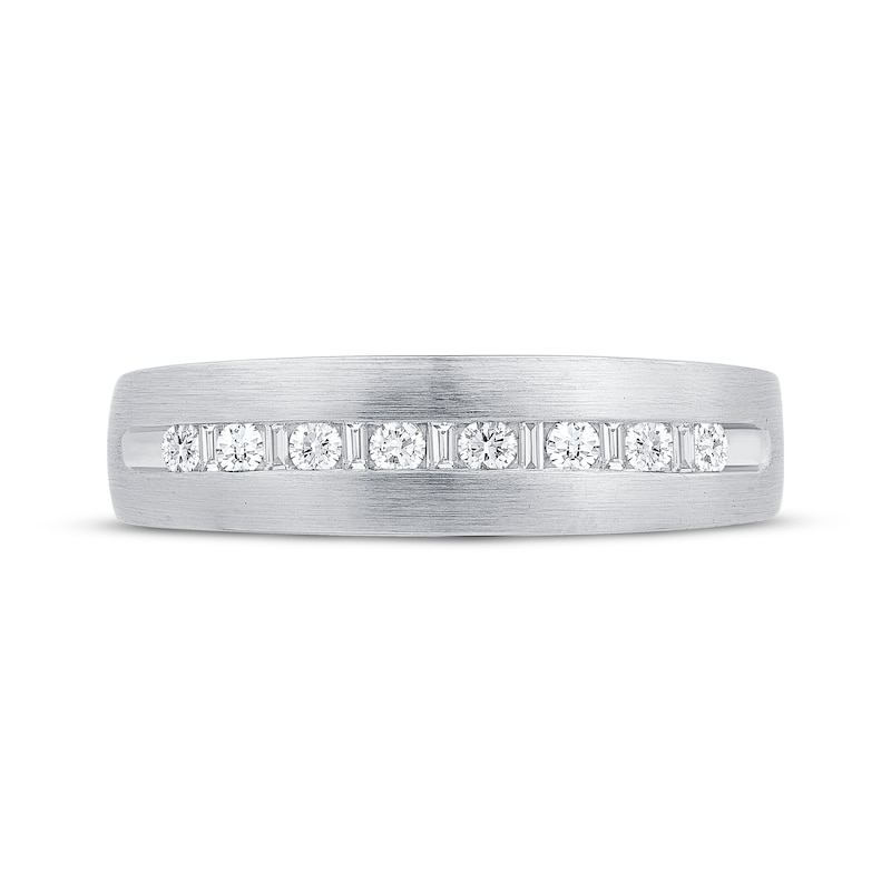 Main Image 3 of Men's Baguette & Round-Cut Diamond Wedding Band 1/4 ct tw 10K White Gold 5.8mm