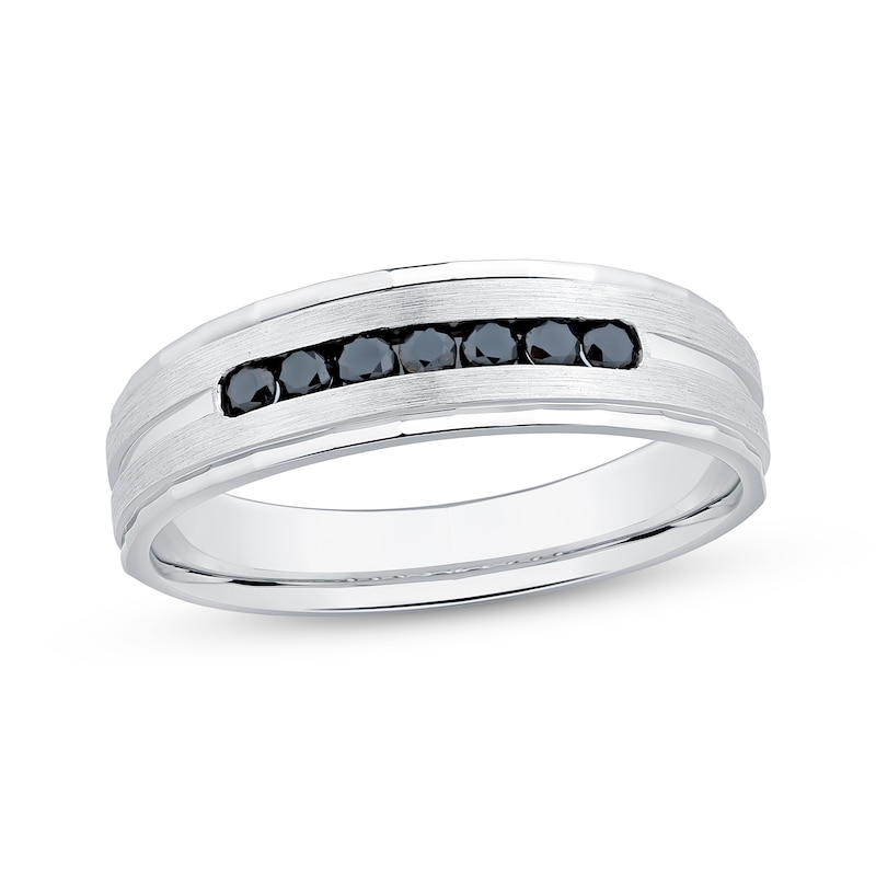 Men's Black Diamond Brushed Wedding Band 1/4 ct tw 10K White Gold