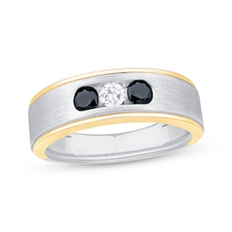 Men's White & Black Diamond Three-Stone Wedding Band 1/2 ct tw 10K Two-Tone Gold