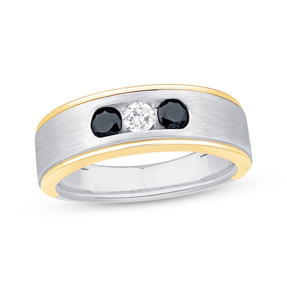 Men's White & Black Diamond Three-Stone Wedding Band 1/2 ct tw 10K Two-Tone Gold