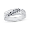 Thumbnail Image 1 of Men's Black Diamond Diagonal Groove Wedding Band 1/3 ct tw 10K White Gold