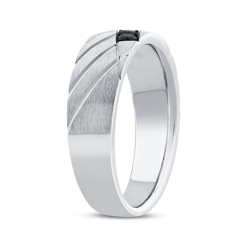 Main Image 2 of Men's Black Diamond Diagonal Groove Wedding Band 1/3 ct tw 10K White Gold