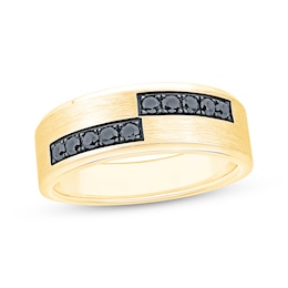 Men's Black Diamond Asymmetric Row Wedding Band 1/3 ct tw 10K Yellow Gold