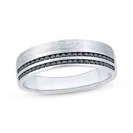 Men's Black Diamond Two-Row Wedding Band 1/3 ct tw 10K White Gold