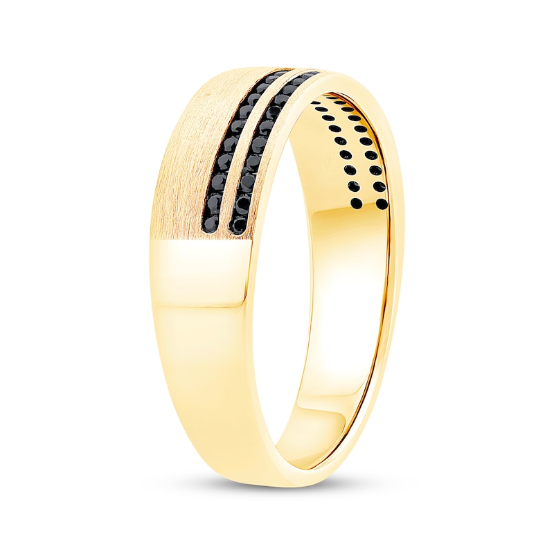 Main Image 2 of Men's Black Diamond Two-Row Wedding Band 1/3 ct tw 10K Yellow Gold