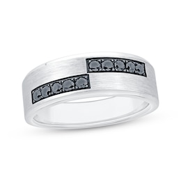 Men's Black Diamond Asymmetric Row Wedding Band 1/3 ct tw 10K White Gold