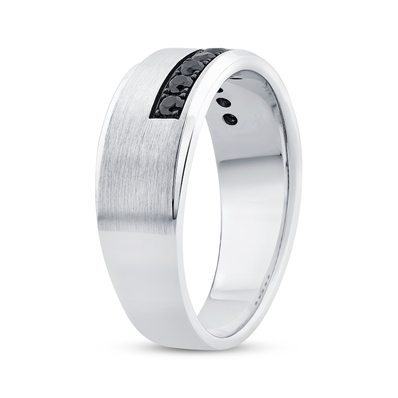 Main Image 2 of Men's Black Diamond Asymmetric Row Wedding Band 1/3 ct tw 10K White Gold