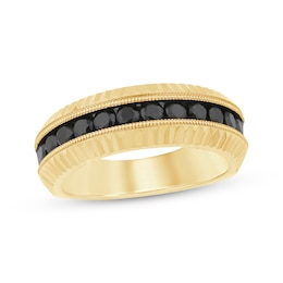 Men's Black Diamond Milgrain & Diamond-Cut Wedding Band 1 ct tw 10K Yellow Gold