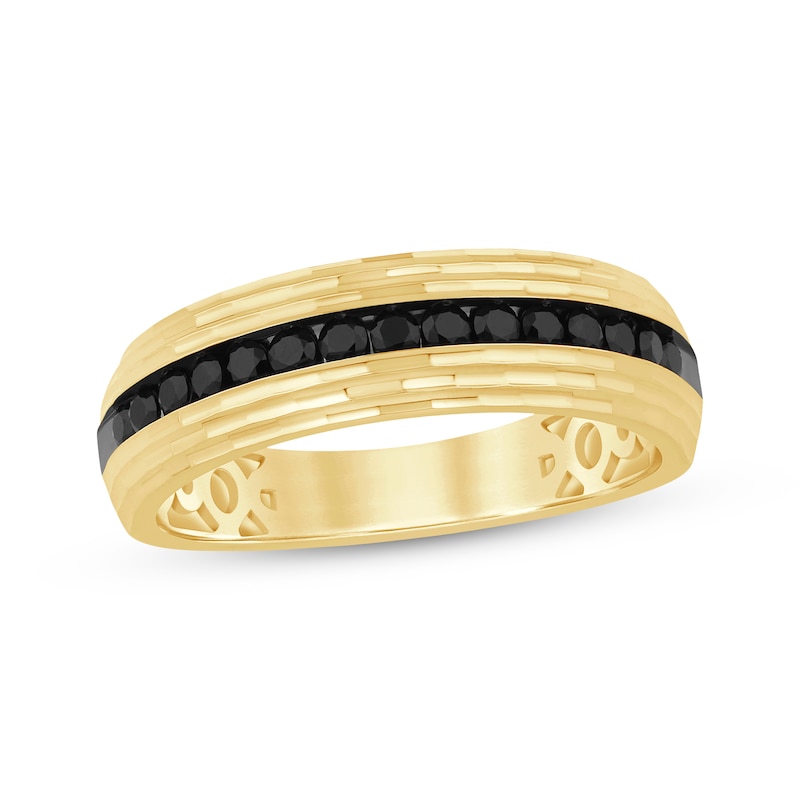 Main Image 1 of Now + Forever Men's Black Diamond Wedding Band 1/2 ct tw 10K Yellow Gold