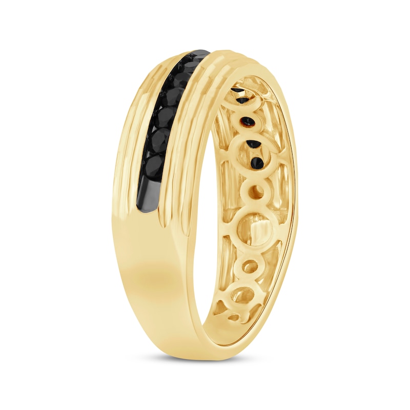 Main Image 2 of Men's Black Diamond Wedding Band 1/2 ct tw 10K Yellow Gold