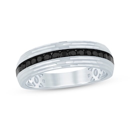 Now + Forever Men's Black Diamond Wedding Band 1/2 ct tw 10K White Gold