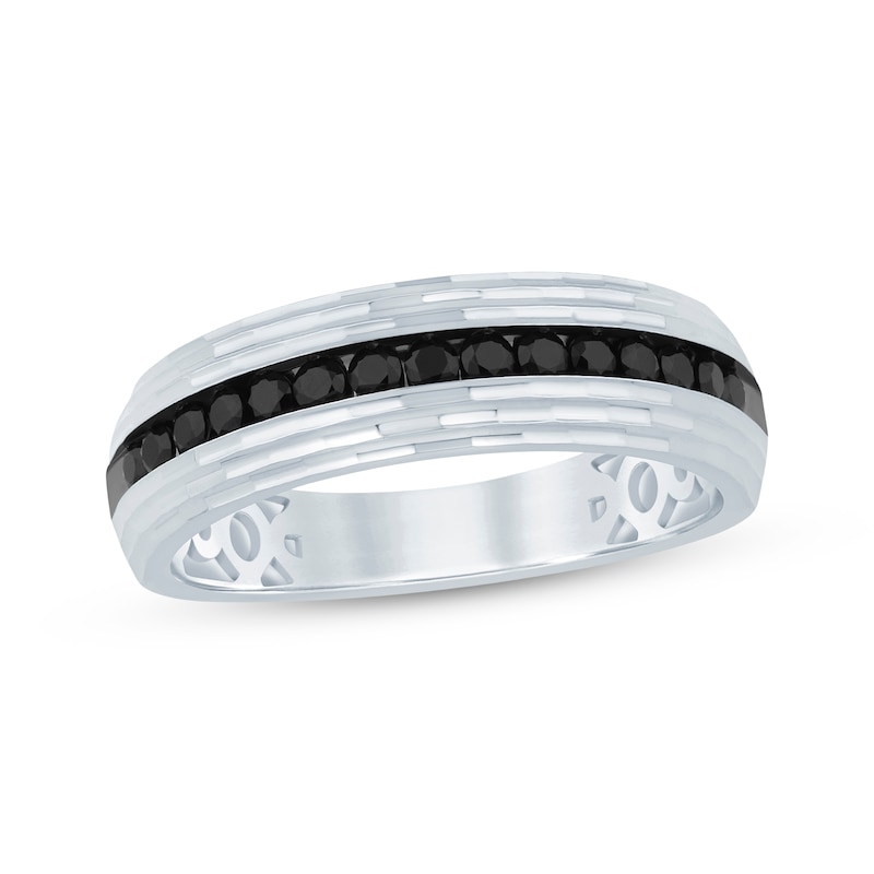 Main Image 1 of Men's Black Diamond Wedding Band 1/2 ct tw 10K White Gold