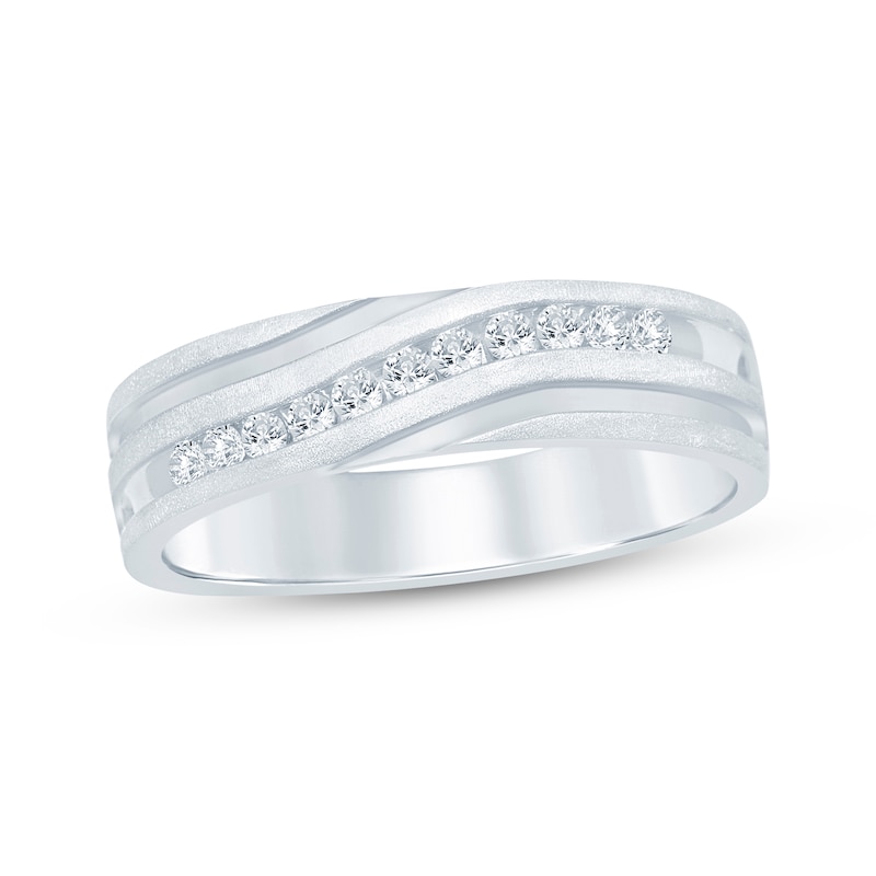 Main Image 1 of Men's Diamond Wave Wedding Band 1/4 ct tw 10K White Gold