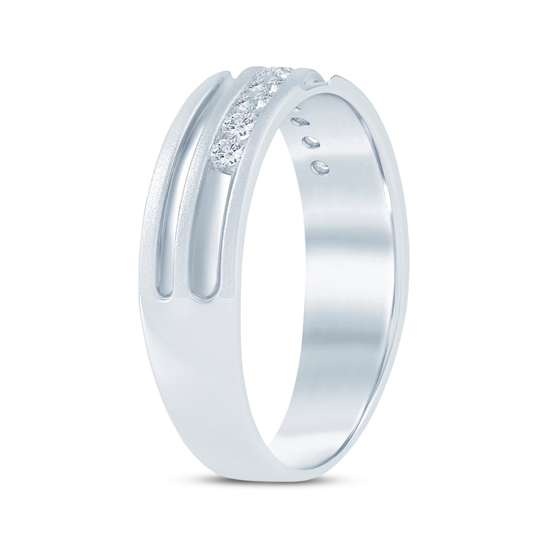 Main Image 2 of Men's Diamond Wave Wedding Band 1/4 ct tw 10K White Gold