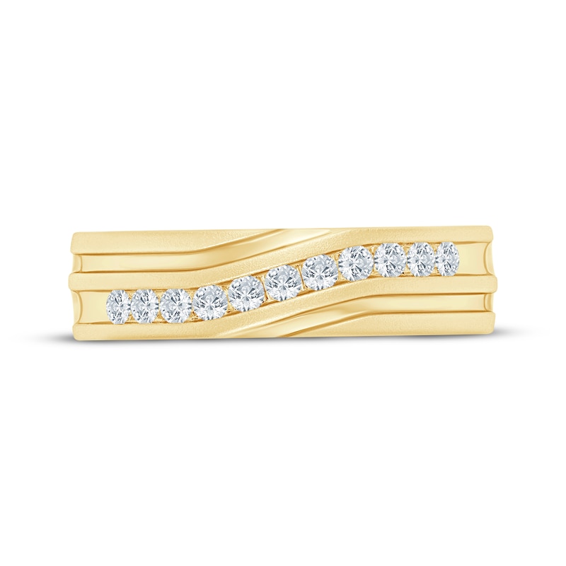 Main Image 3 of Men's Diamond Wave Wedding Band 1/4 ct tw 10K Yellow Gold