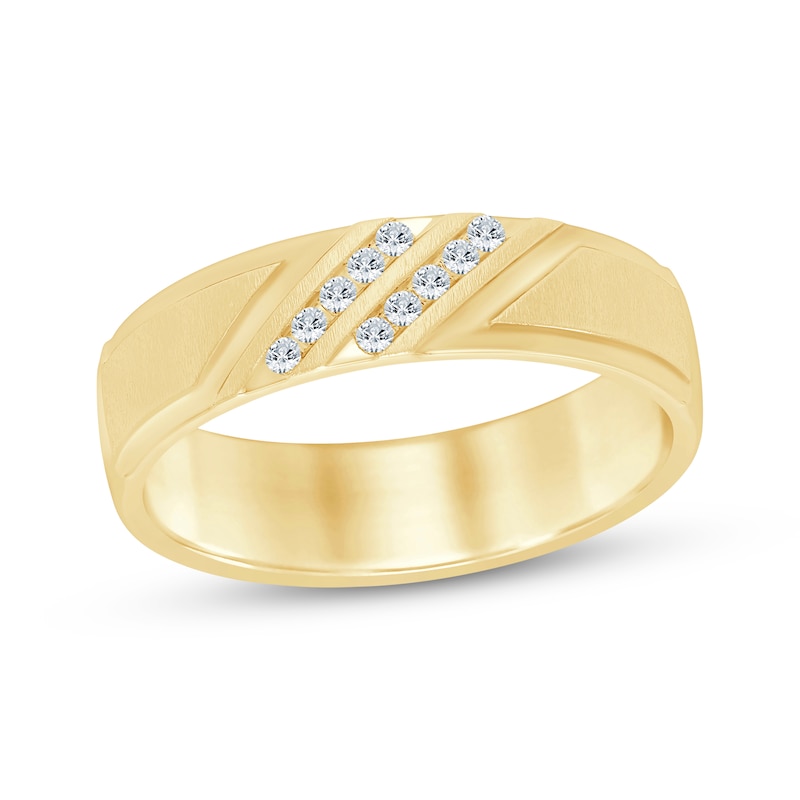 Main Image 1 of Men's Diamond Diagonal Double-Row Wedding Band 1/10 ct tw 10K Yellow Gold