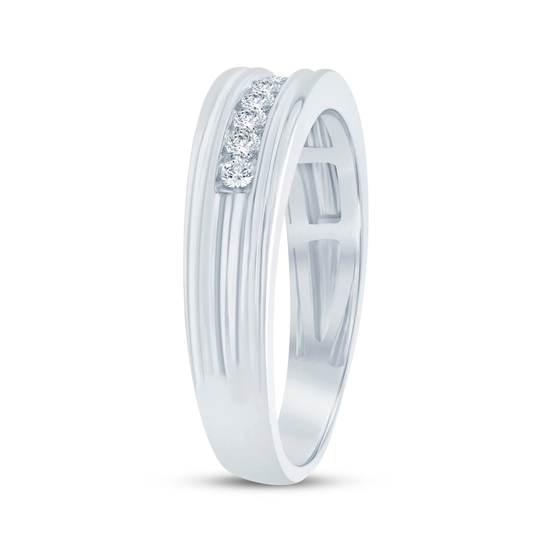 Main Image 2 of Men's Diamond Grooved Wedding Band 1/4 ct tw 10K White Gold