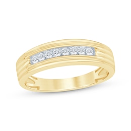 Now + Forever Men's Diamond Grooved Wedding Band 1/4 ct tw 10K Yellow Gold