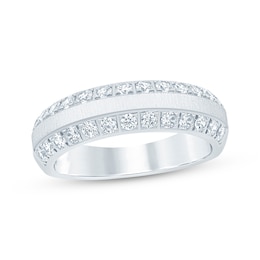 Now + Forever Men's Diamond Two-Row Beveled Wedding Band 1 ct tw 10K White Gold