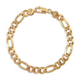 Solid Diamond-Cut Figaro Chain Bracelet 7.8mm 10K Yellow Gold 8.5&quot;