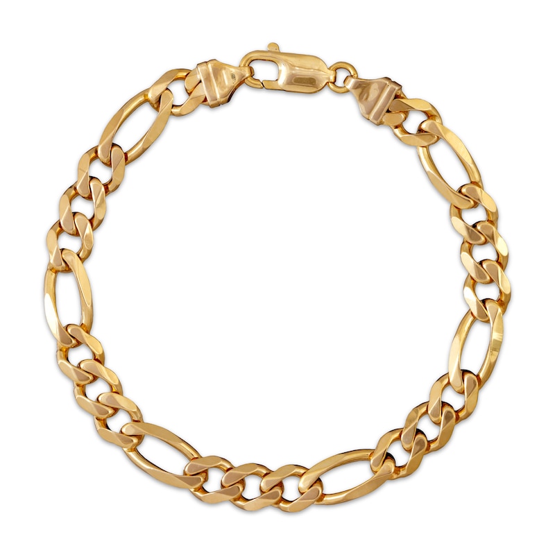 Solid Diamond-Cut Figaro Chain Bracelet 7.8mm 10K Yellow Gold 8.5"