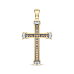 Men's Brown & White Diamond Cross Necklace 1/2 ct tw 10K Yellow Gold 22&quot;