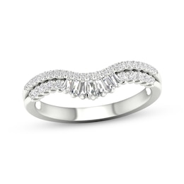 Now + Forever Baguette & Round-Cut Diamond Contour Anniversary Ring 1/3 ct tw 14K White Gold