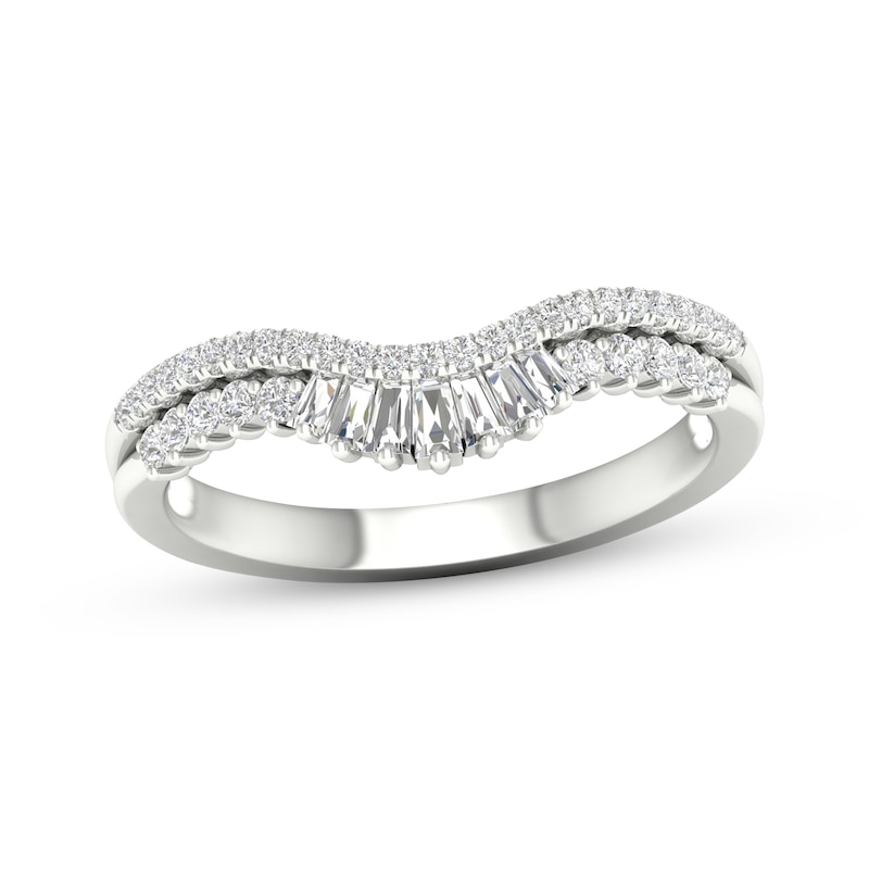 Main Image 1 of Baguette & Round-Cut Diamond Contour Anniversary Ring 1/3 ct tw 14K White Gold