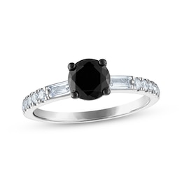 Round-Cut Black & White Diamond Engagement Ring 1-1/3 ct tw 14K White Gold