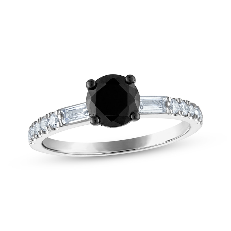 Main Image 1 of Round-Cut Black & White Diamond Engagement Ring 1-1/3 ct tw 14K White Gold