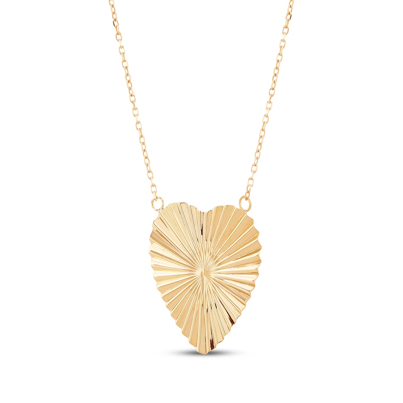 Main Image 2 of Textured Flat Heart Necklace 10K Yellow Gold 18&quot;