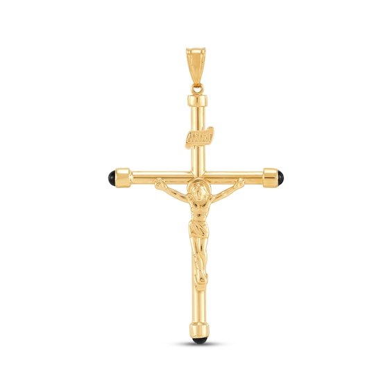 Hollow Crucifix Charm with Black Onyx Caps 10K Yellow Gold