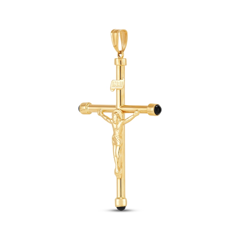 Main Image 2 of Hollow Crucifix Charm with Black Onyx Caps 10K Yellow Gold