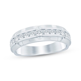 Men's Diamond Channel Wedding Band 1 ct tw 10K White Gold