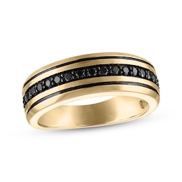 Now + Forever Men's Black Diamond Wedding Band 1/2 ct tw 14K Yellow Gold