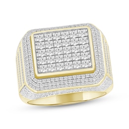 Men's Multi-Diamond Rectangular Frame Ring 1-1/2 ct tw 10K Yellow Gold