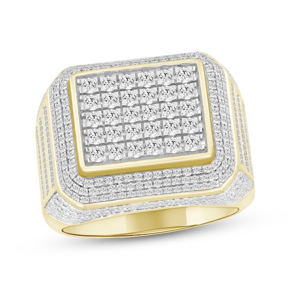 Men's Multi-Diamond Rectangular Frame Ring 1-1/2 ct tw 10K Yellow Gold