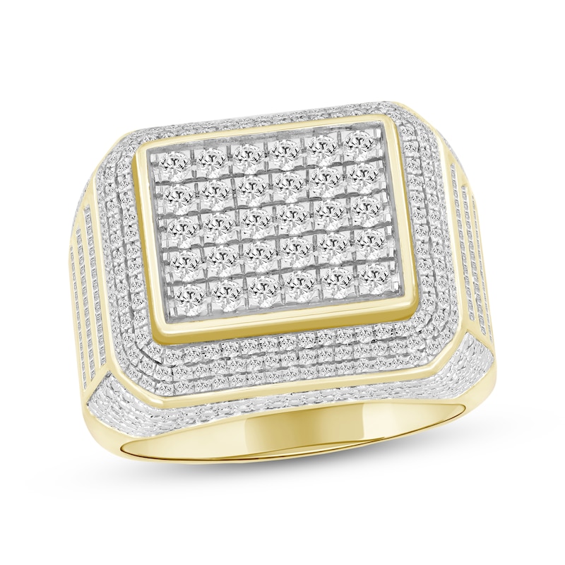 Main Image 1 of Men's Multi-Diamond Rectangular Frame Ring 1-1/2 ct tw 10K Yellow Gold