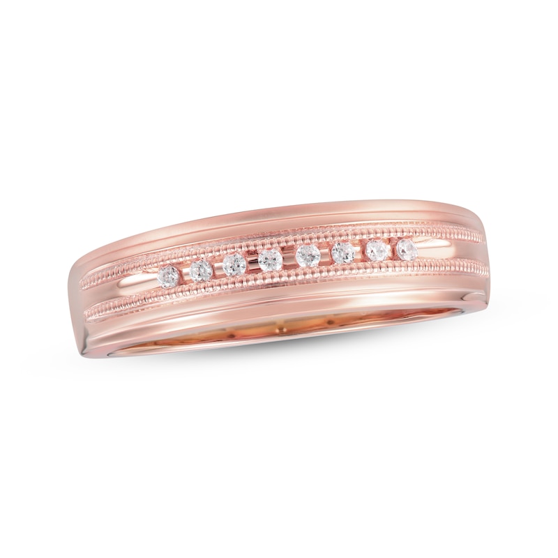 Main Image 1 of Men's Diamond Milgrain Wedding Band 1/10 ct tw 10K Rose Gold