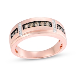 Men's Champagne & White Diamond Wedding Band 1/3 ct tw 10K Rose Gold