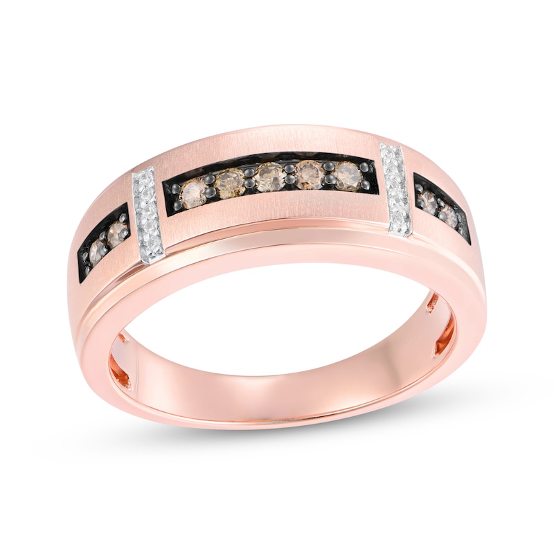 Main Image 1 of Men's Champagne & White Diamond Wedding Band 1/3 ct tw 10K Rose Gold