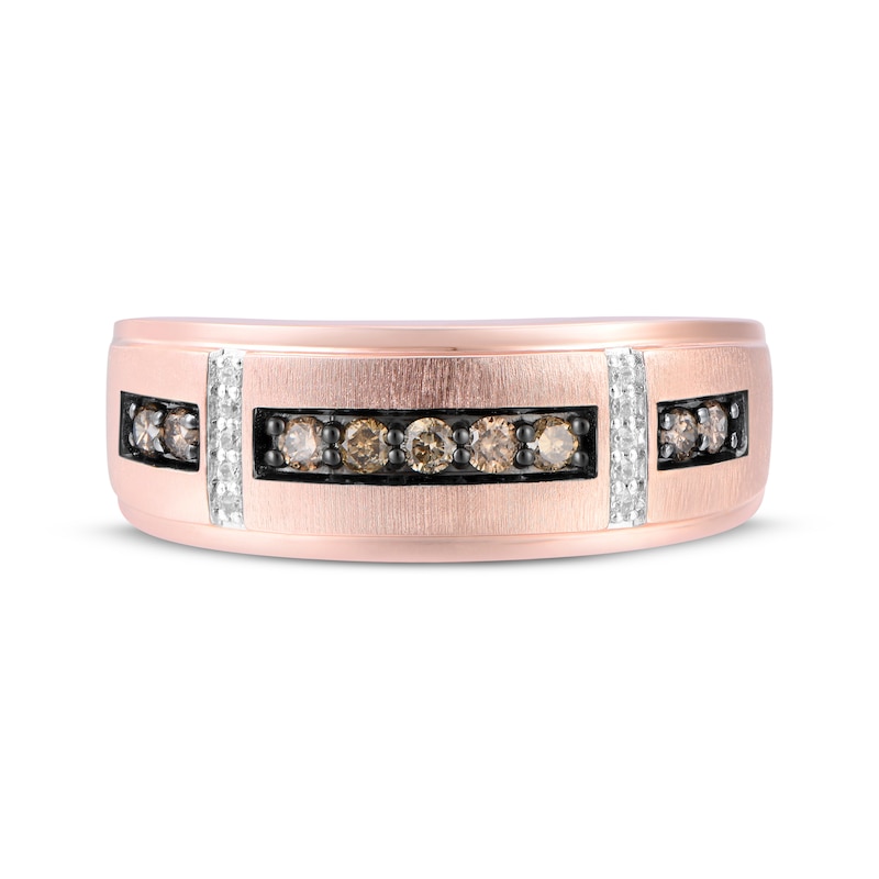 Main Image 4 of Now + Forever Men's Champagne & White Diamond Wedding Band 1/3 ct tw 10K Rose Gold