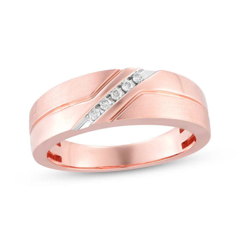 Main Image 1 of Men's Diamond Five-Stone Diagonal Wedding Band 1/15 ct tw 10K Rose Gold