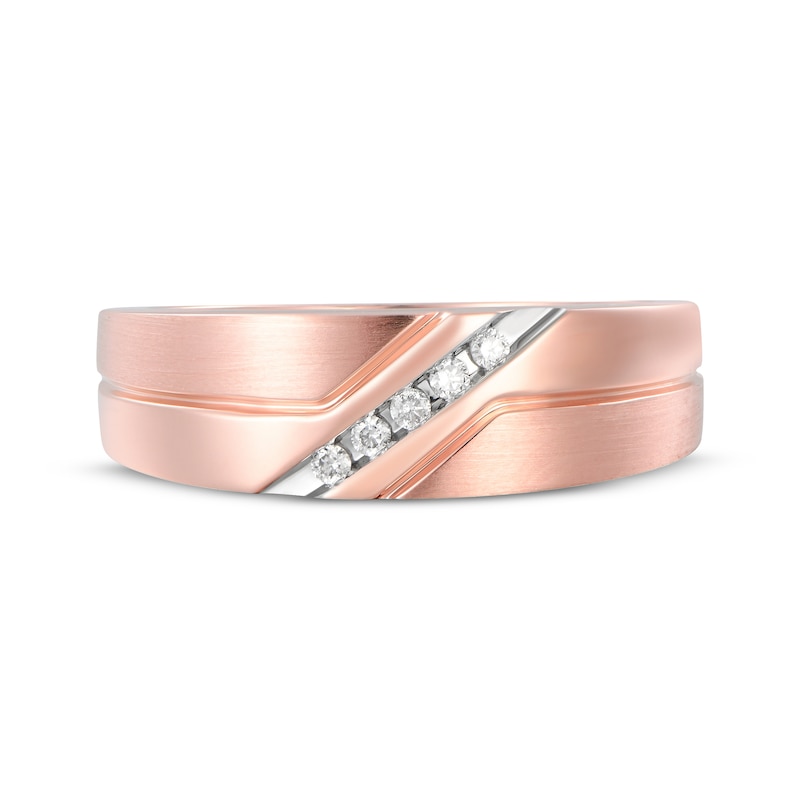 Main Image 4 of Men's Diamond Five-Stone Diagonal Wedding Band 1/15 ct tw 10K Rose Gold