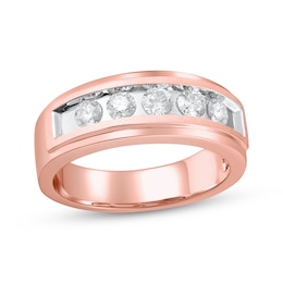 Men's Diamond Five-Stone Wedding Band 1 ct tw 10K Rose Gold