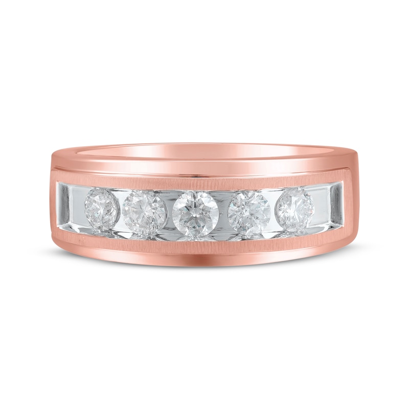 Main Image 4 of Men's Diamond Five-Stone Wedding Band 1 ct tw 10K Rose Gold